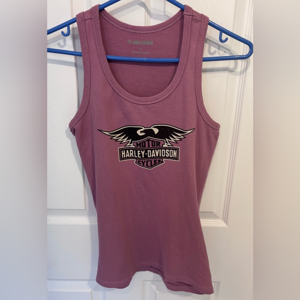 Harley-Davidson Pink Fitted Tank Top with Iconic Logo xsmall